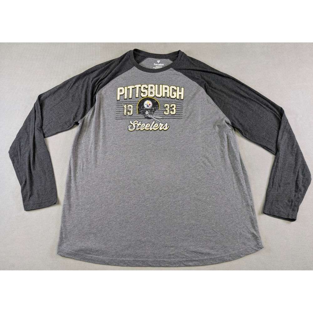 Pittsburgh Steelers Shirt Mens 3XL Gray Fanatics Long Sleeve Retro 80s 70s NFL